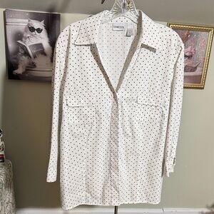 Chico's Casual White and Black Polka Dot Shirt